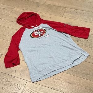 Mens Nike 49er’s grey/red hooded 3/4 sleeve tee. XXL. Kangaroo pocket.Side vents